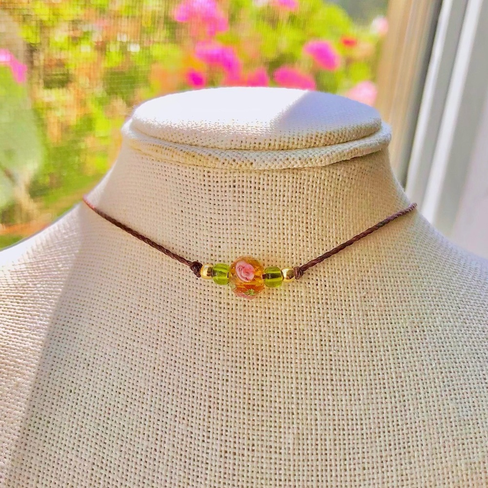 Dainty Mori Rosebud (Dark Brown) Beaded Necklace/Choker